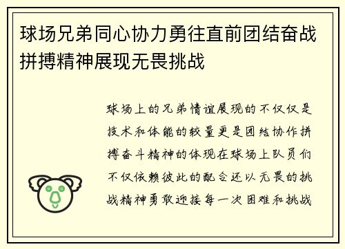 球场兄弟同心协力勇往直前团结奋战拼搏精神展现无畏挑战